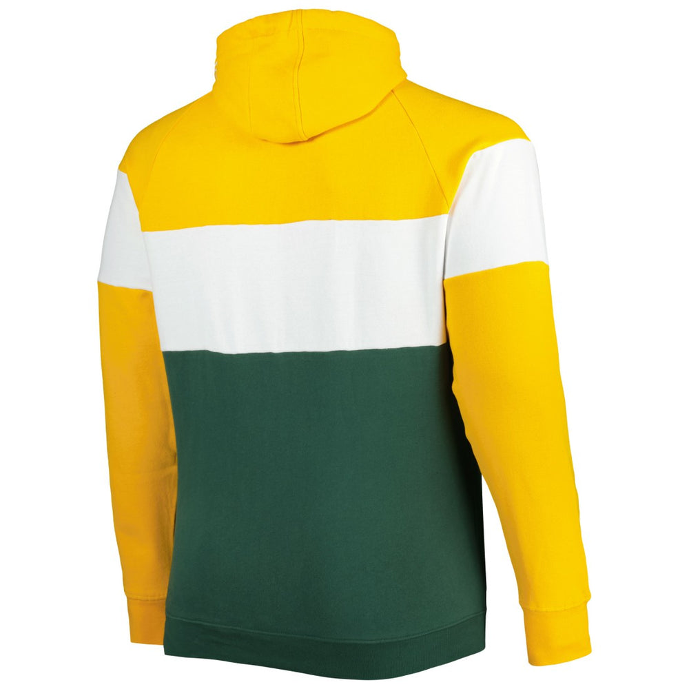 Green Bay Packers New Era Big & Tall Throwback Colorblock Fleece Raglan Pullover Hoodie Gold/Green