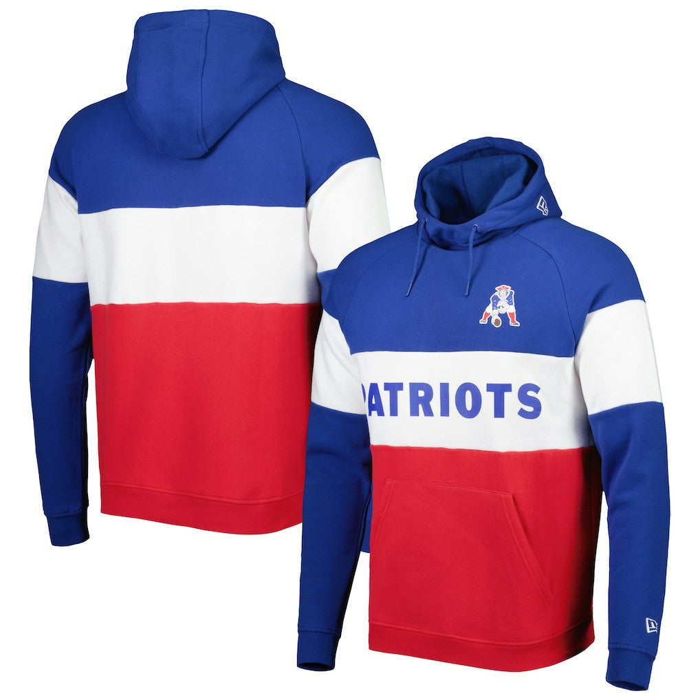 New England Patriots New Era Colorblock Throwback Pullover Hoodie Red/Royal