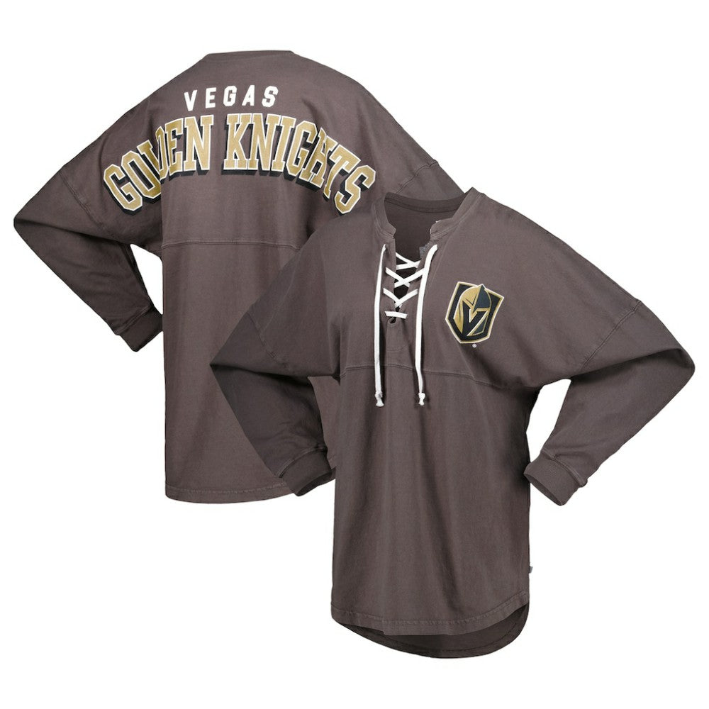 Vegas Golden Knights Fanatics Women's Spirit Lace-Up V-Neck Long Sleeve Jersey T-Shirt - Charcoal - NHL 4974038