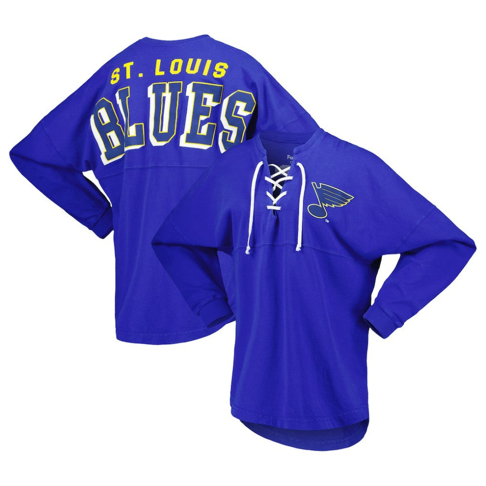 St. Louis Blues Fanatics Women's Spirit Lace-Up V-Neck Long Sleeve Jersey T-Shirt - Blue - NHL 4974048