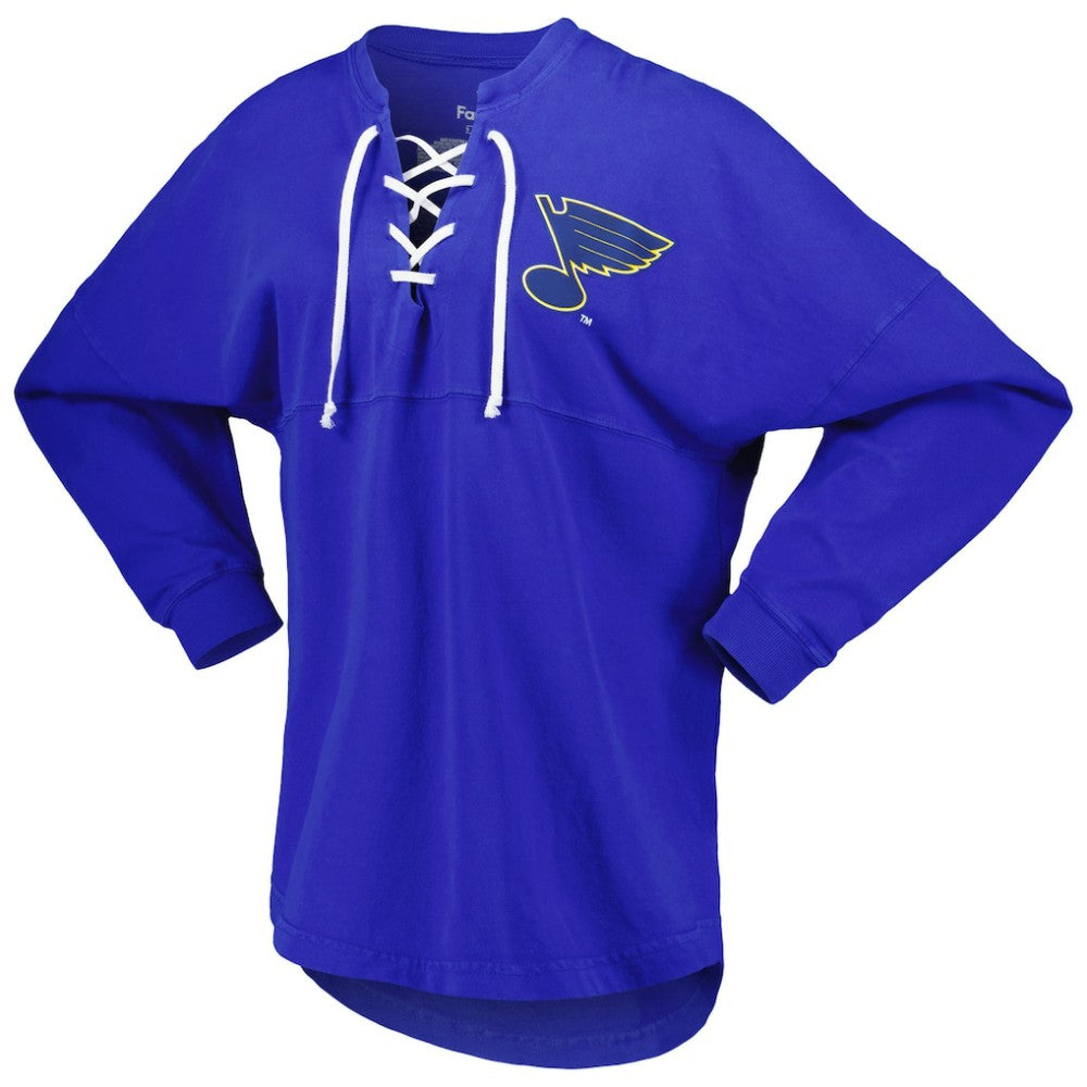 St. Louis Blues Fanatics Women's Spirit Lace-Up V-Neck Long Sleeve Jersey T-Shirt - Blue - NHL 4974048