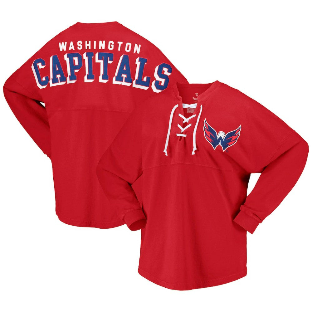 Washington Capitals Fanatics Women's Spirit Lace-Up V-Neck Long Sleeve Jersey T-Shirt - Red - NHL 4974057
