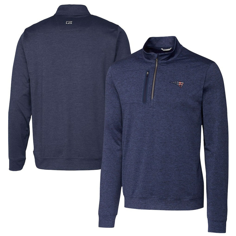 New England Patriots Cutter & Buck Stealth Quarter-Zip Pullover Top Heathered Navy