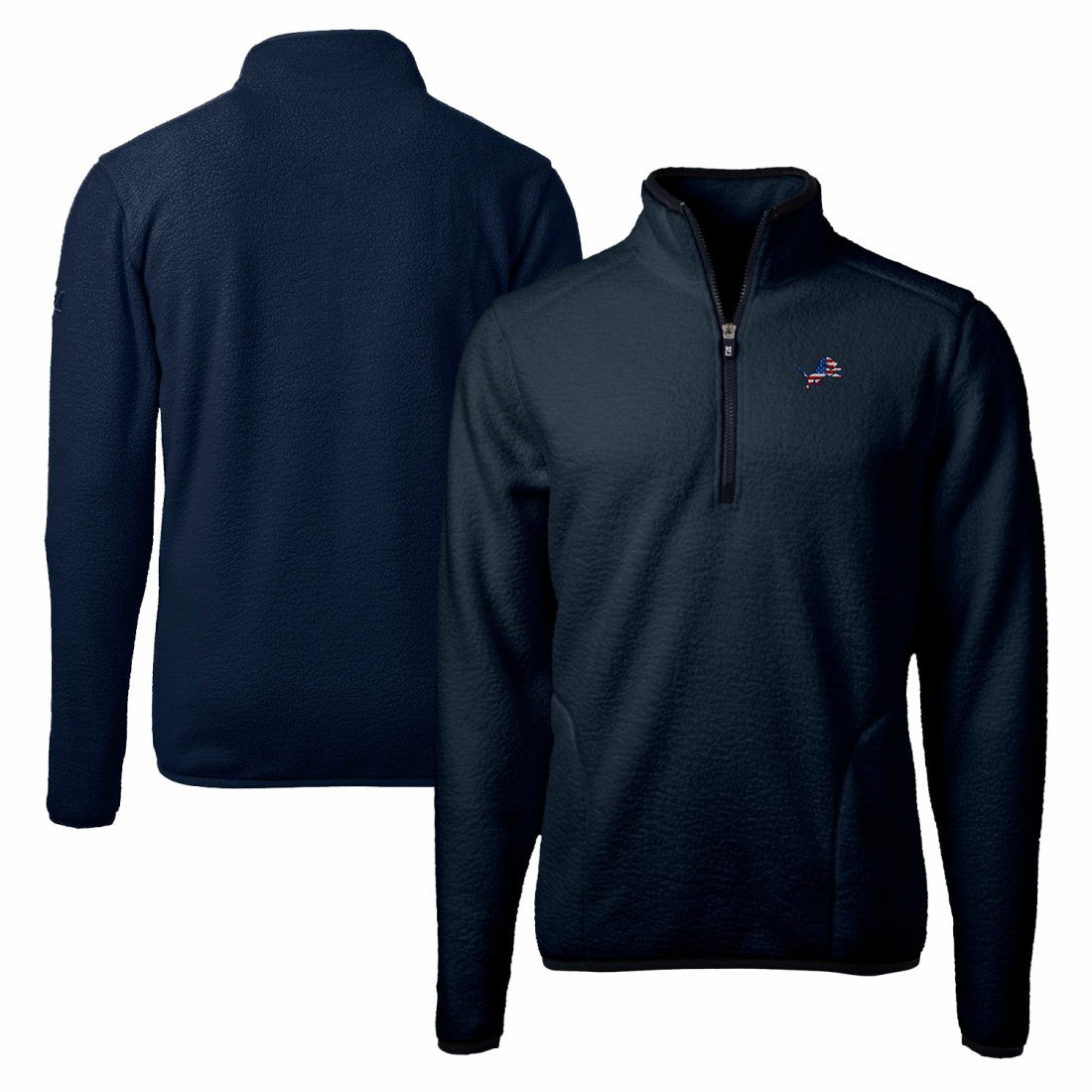 Detroit Lions Cutter & Buck Big & Tall Cascade Eco Sherpa Fleece Quarter-Zip Pullover Jacket Navy