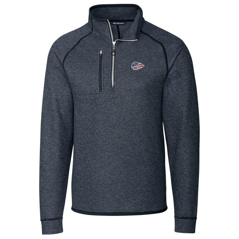 Kansas City Chiefs Cutter & Buck Big & Tall Mainsail Sweater Knit Half-Zip Pullover Jacket Heathered Navy