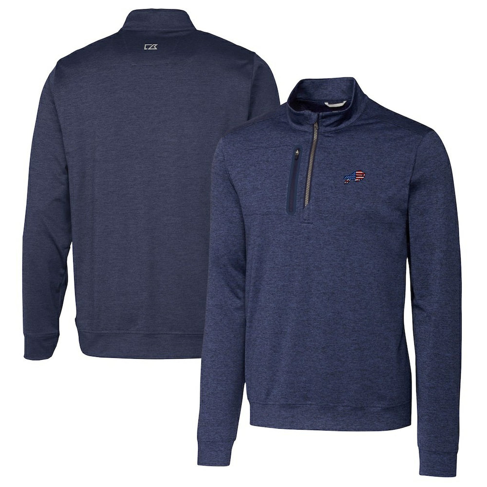 Buffalo Bills Cutter & Buck Big & Tall Stealth Quarter-Zip Jacket Heathered Navy