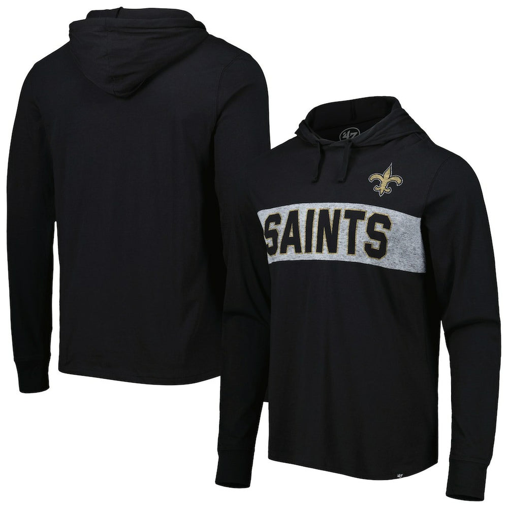 47 brand New Orleans Saints '47 Field Franklin Hooded Long Sleeve T-Shirt Black