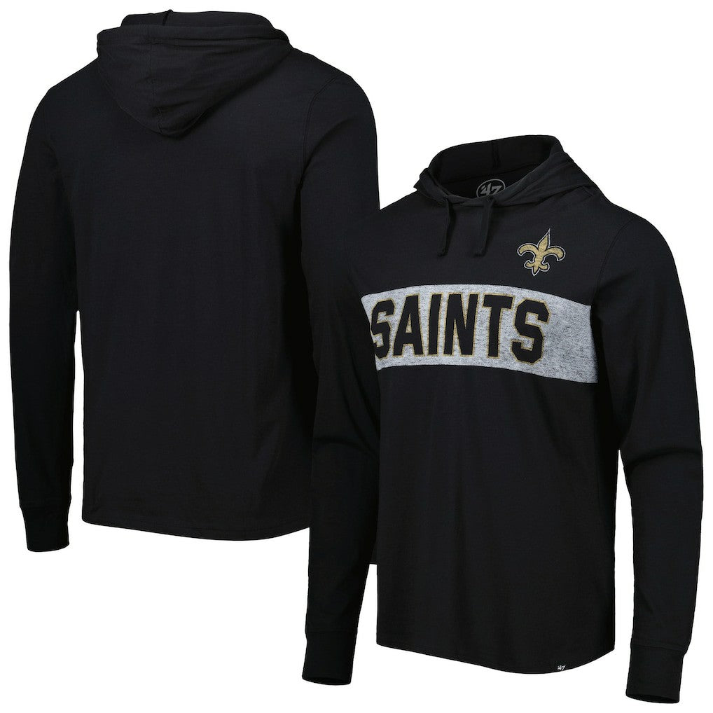 47 brand New Orleans Saints '47 Field Franklin Hooded Long Sleeve T-Shirt Black