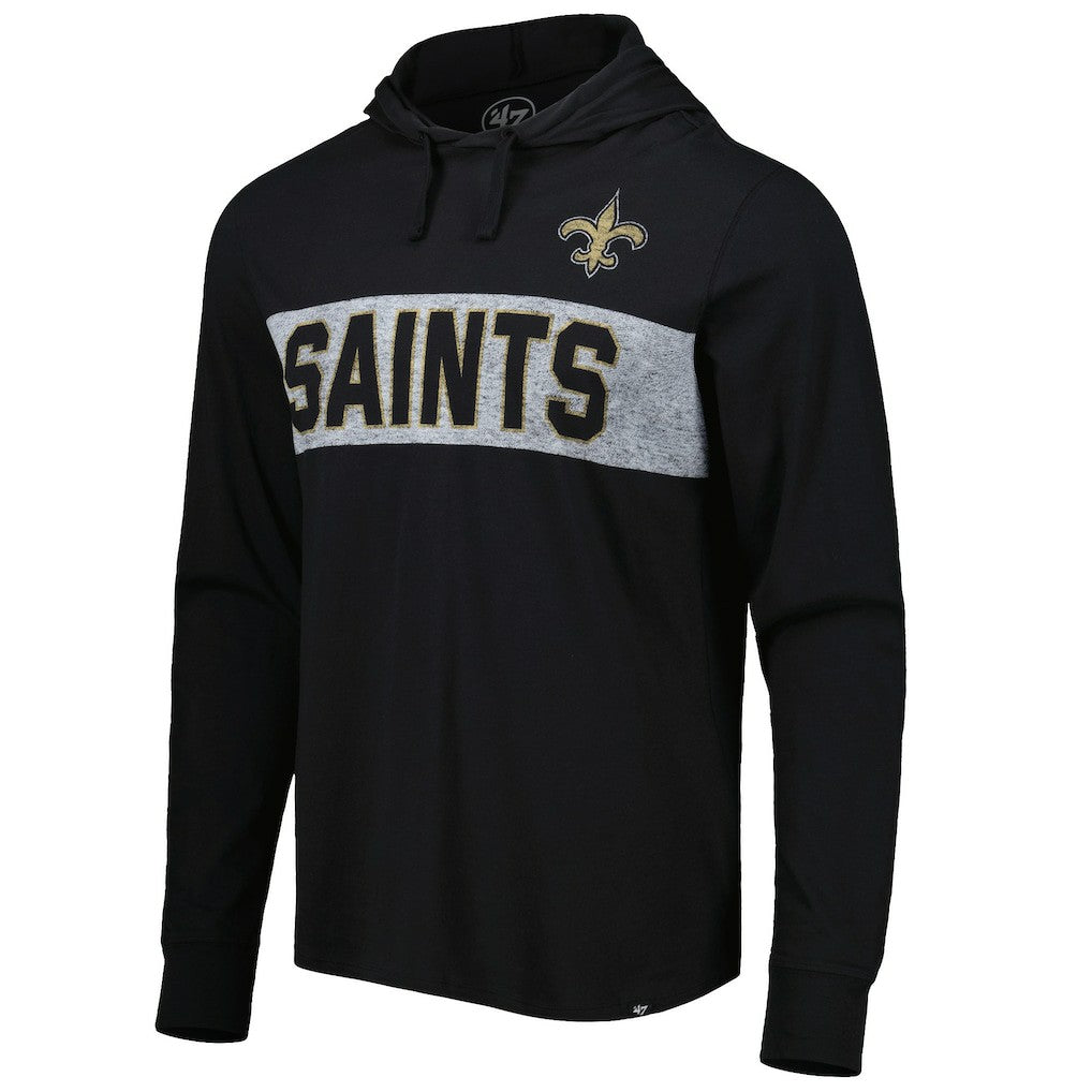 47 brand New Orleans Saints '47 Field Franklin Hooded Long Sleeve T-Shirt Black