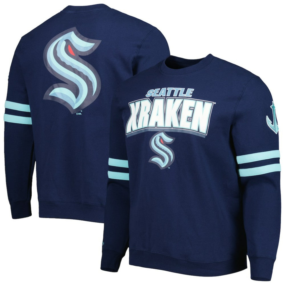 Seattle Kraken Mitchell & Ness Allover Logo Pullover Sweatshirt - Deep Sea Blue - NHL 4980601