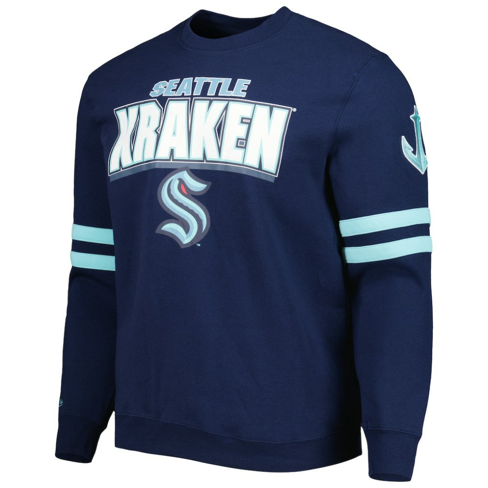 Seattle Kraken Mitchell & Ness Allover Logo Pullover Sweatshirt - Deep Sea Blue - NHL 4980601