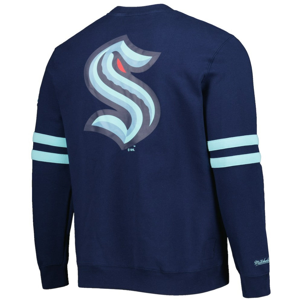 Seattle Kraken Mitchell & Ness Allover Logo Pullover Sweatshirt - Deep Sea Blue - NHL 4980601