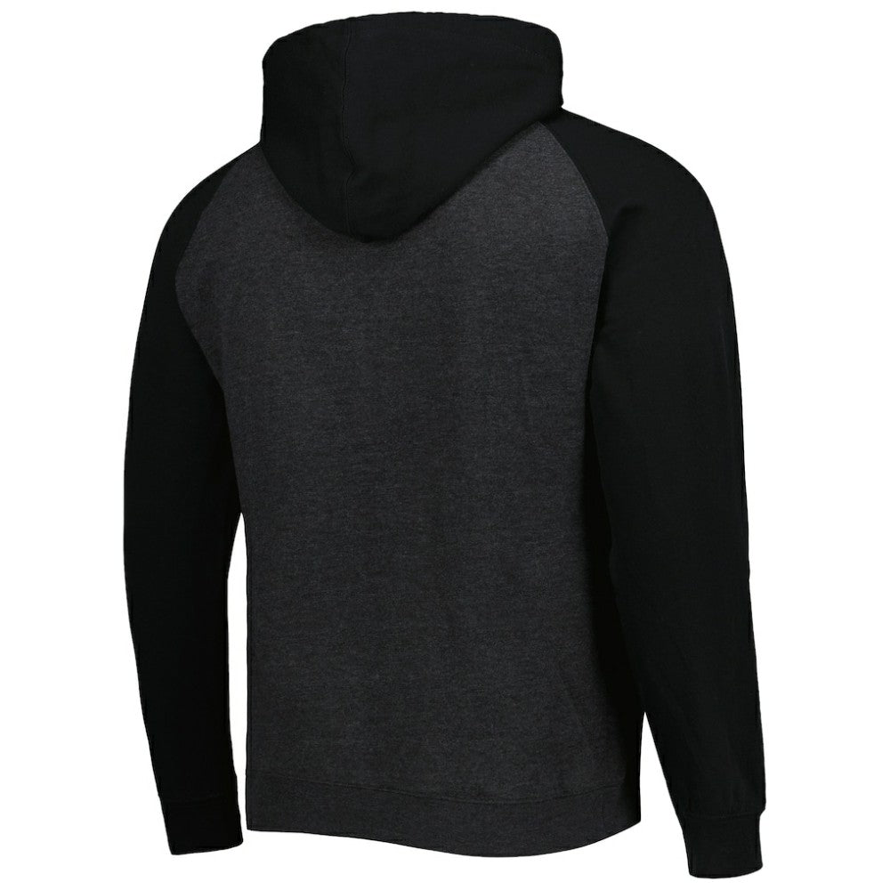 St. Louis Blues Mitchell & Ness Distressed Logo Raglan Pullover Hoodie - Heather Black - NHL 4980644