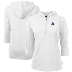 Minnesota Vikings Cutter & Buck Women's Virtue Eco Pique 3/4 Sleeve Half-Zip Pullover Hoodie White