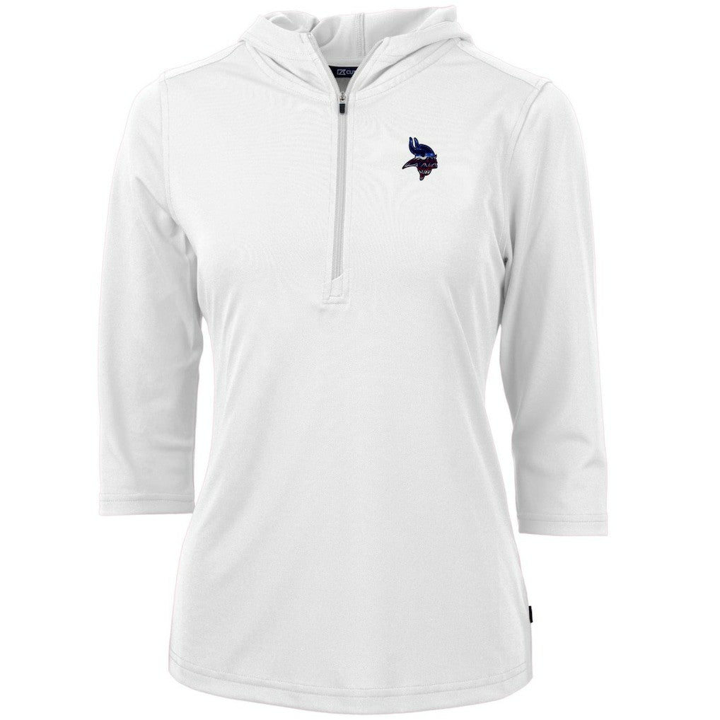 Minnesota Vikings Cutter & Buck Women's Virtue Eco Pique 3/4 Sleeve Half-Zip Pullover Hoodie White