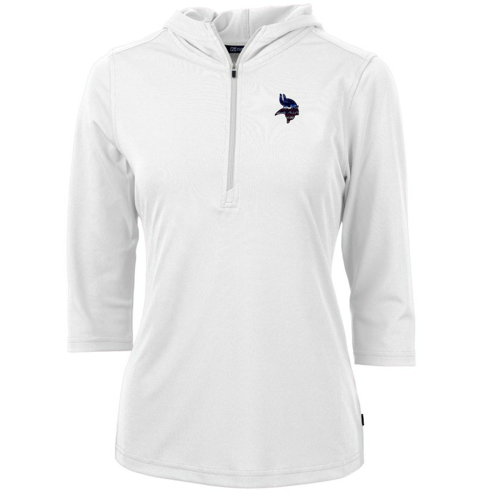 Minnesota Vikings Cutter & Buck Women's Virtue Eco Pique 3/4 Sleeve Half-Zip Pullover Hoodie White
