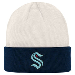 Seattle Kraken Youth Logo Cuffed Knit Hat - Cream/Deep Sea Blue - NHL 4981365