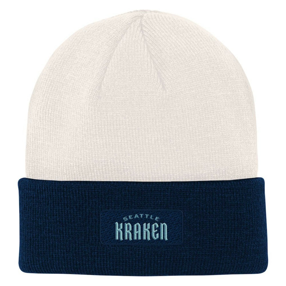 Seattle Kraken Youth Logo Cuffed Knit Hat - Cream/Deep Sea Blue - NHL 4981365