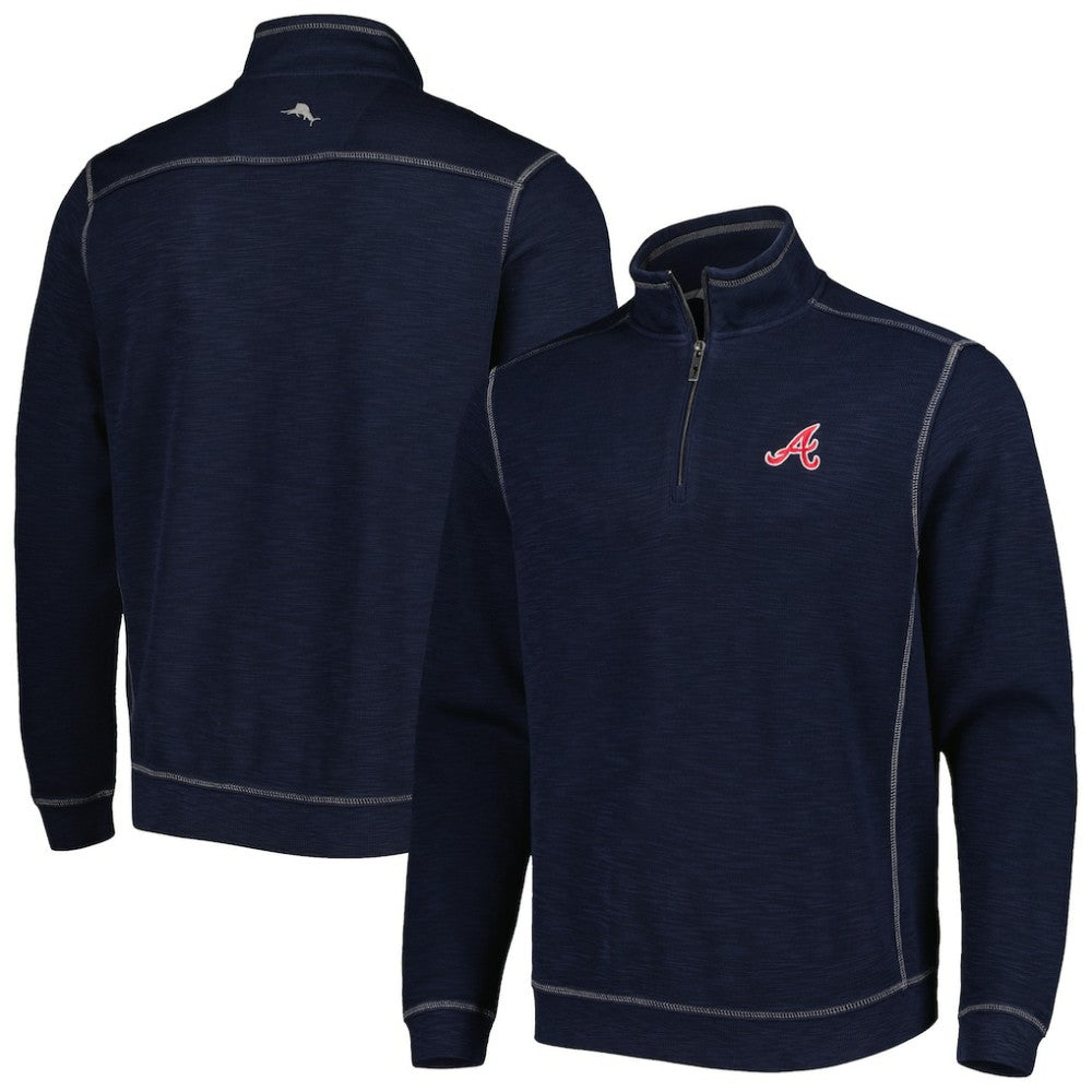 Atlanta Braves Tommy Bahama Tobago Bay Tri-Blend Quarter-Zip Sweatshirt - Blue - MLB Online