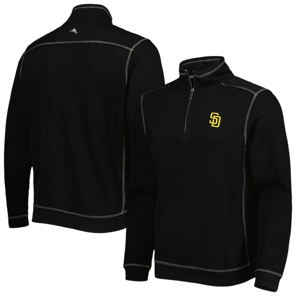 San Diego Padres Tommy Bahama Tobago Bay Tri-Blend Quarter-Zip Sweatshirt - Black - MLB Sale