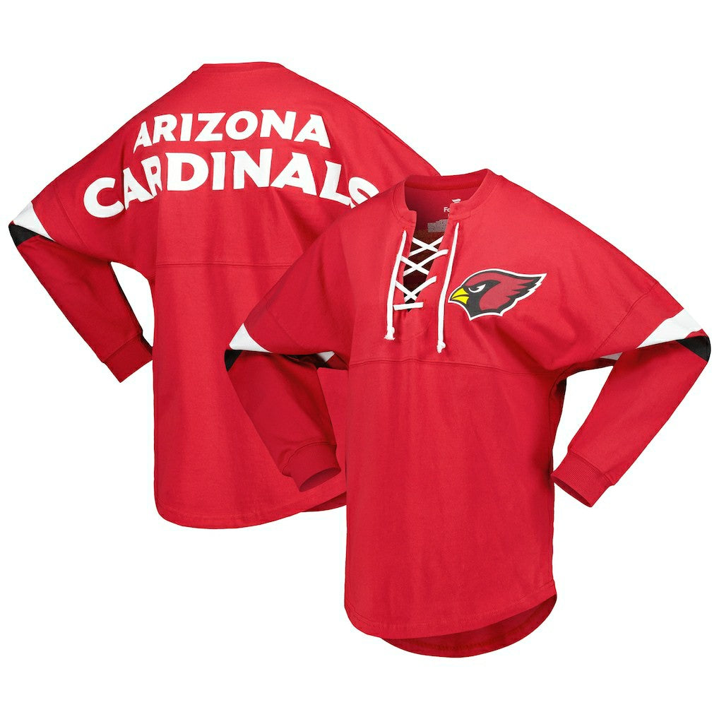 Fanatics Arizona Cardinals Women's Spirit Jersey Lace-Up V-Neck Long Sleeve T-Shirt Cardinal