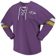 Fanatics Baltimore Ravens Women's Spirit Jersey Lace-Up V-Neck Long Sleeve T-Shirt Purple