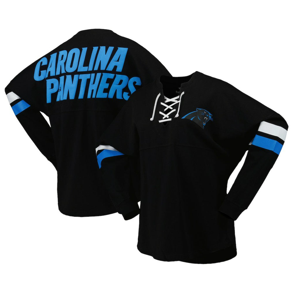 Fanatics Carolina Panthers Women's Spirit Jersey Lace-Up V-Neck Long Sleeve T-Shirt Black