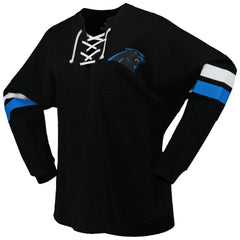 Fanatics Carolina Panthers Women's Spirit Jersey Lace-Up V-Neck Long Sleeve T-Shirt Black
