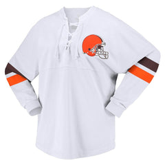 Fanatics Cleveland Browns Women's Spirit Jersey Lace-Up V-Neck Long Sleeve T-Shirt White