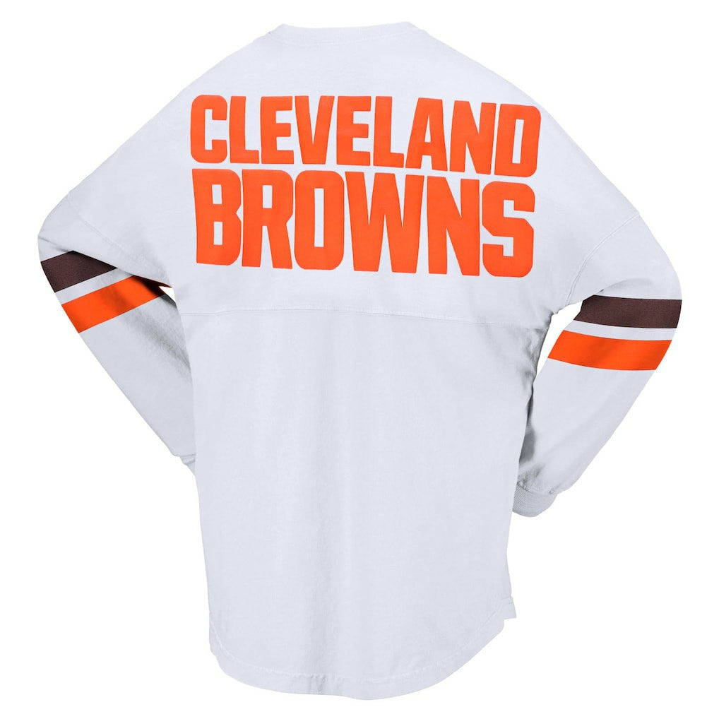 Fanatics Cleveland Browns Women's Spirit Jersey Lace-Up V-Neck Long Sleeve T-Shirt White