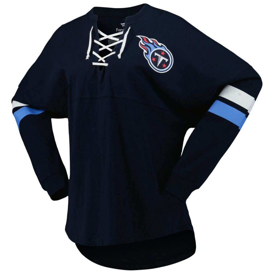 Fanatics Tennessee Titans Women's Spirit Jersey Lace-Up V-Neck Long Sleeve T-Shirt Navy