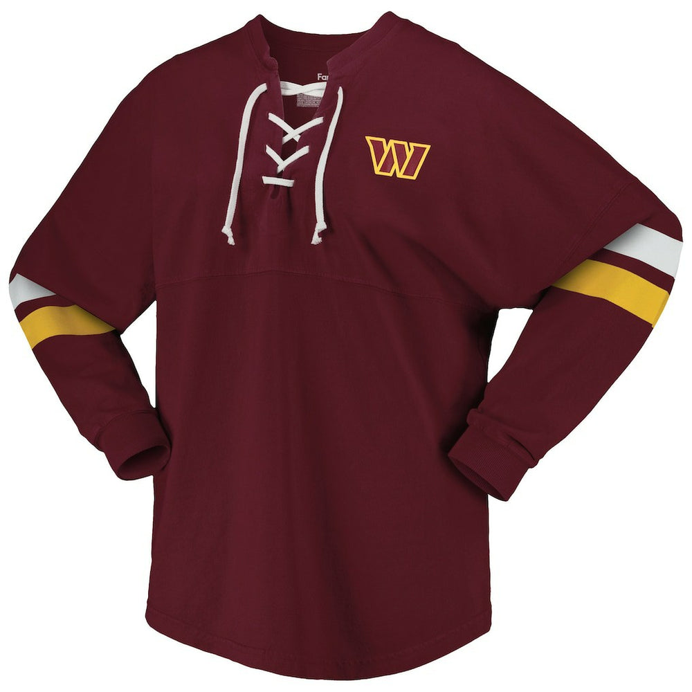 Fanatics Washington Commanders Women's Spirit Jersey Lace-Up V-Neck Long Sleeve T-Shirt Burgundy