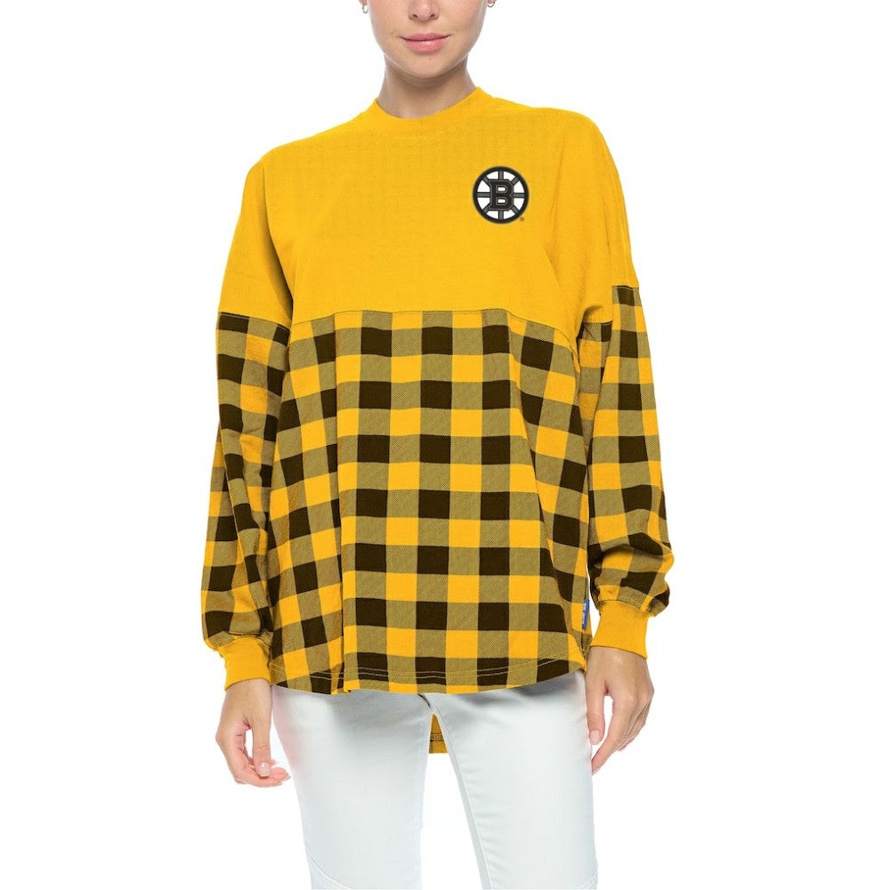 Boston Bruins Fanatics Women's Buffalo Check Long Sleeve T-Shirt - Gold - NHL 4982418