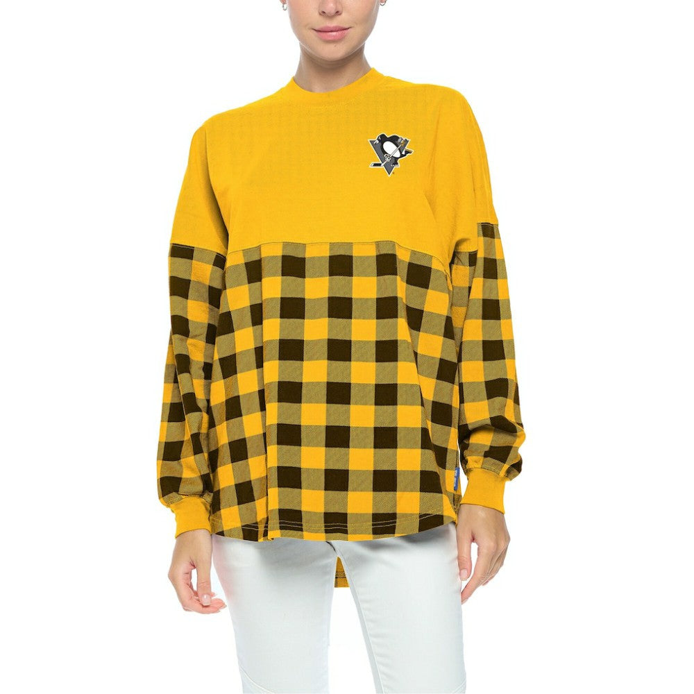 Pittsburgh Penguins Fanatics Women's Buffalo Check Long Sleeve T-Shirt - Gold - NHL 4982420