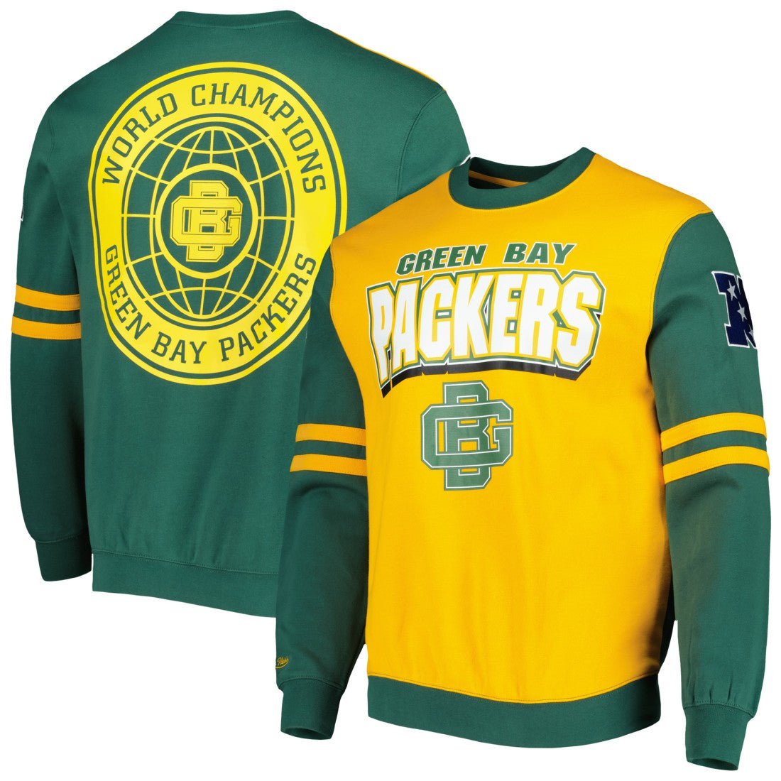 Mitchell & Ness Green Bay Packers All Over 2.0 Pullover Sweatshirt Gold