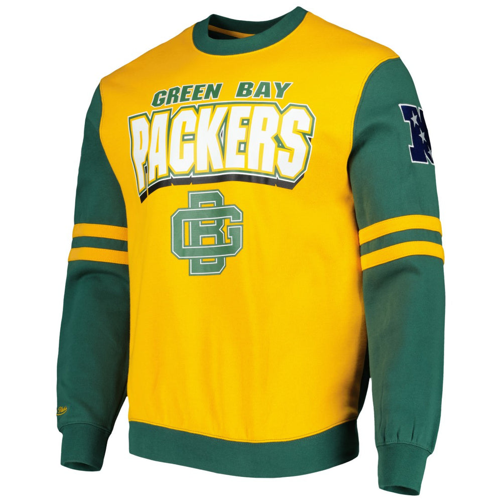 Mitchell & Ness Green Bay Packers All Over 2.0 Pullover Sweatshirt Gold
