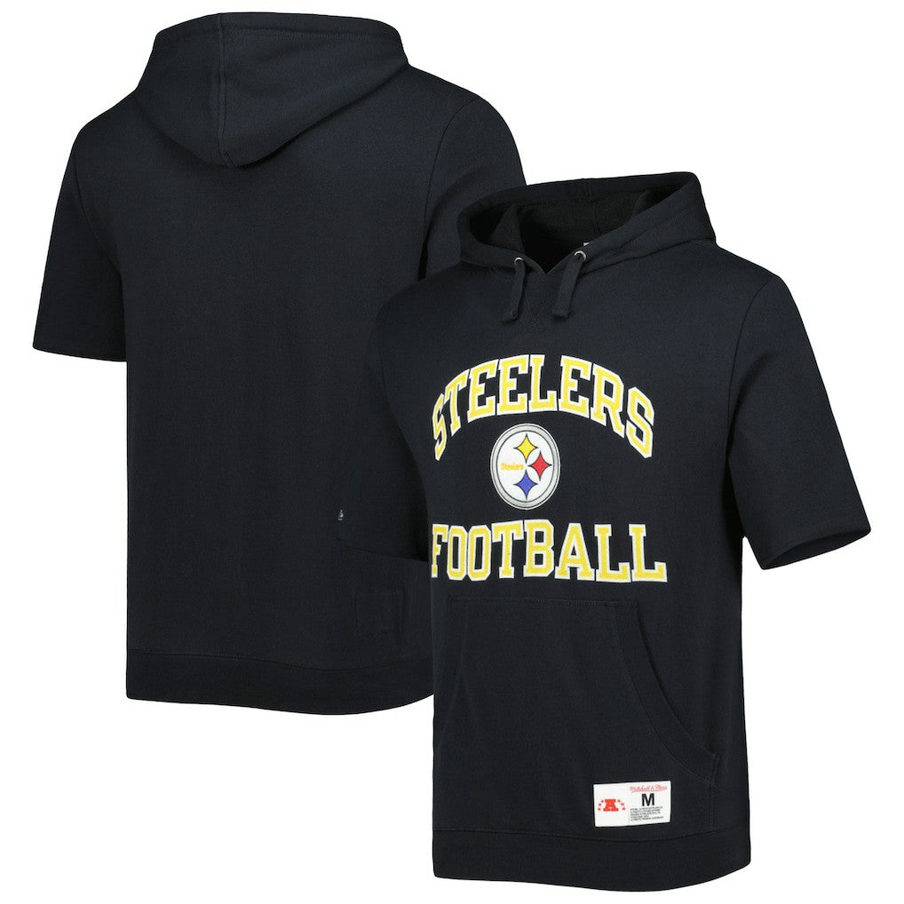 Mitchell & Ness Pittsburgh Steelers Washed Short Sleeve Pullover Hoodie Black
