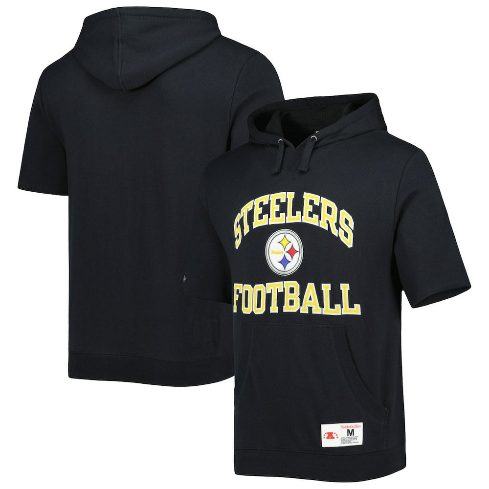 Mitchell & Ness Pittsburgh Steelers Washed Short Sleeve Pullover Hoodie Black