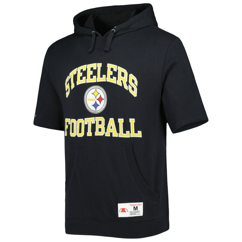 Mitchell & Ness Pittsburgh Steelers Washed Short Sleeve Pullover Hoodie Black