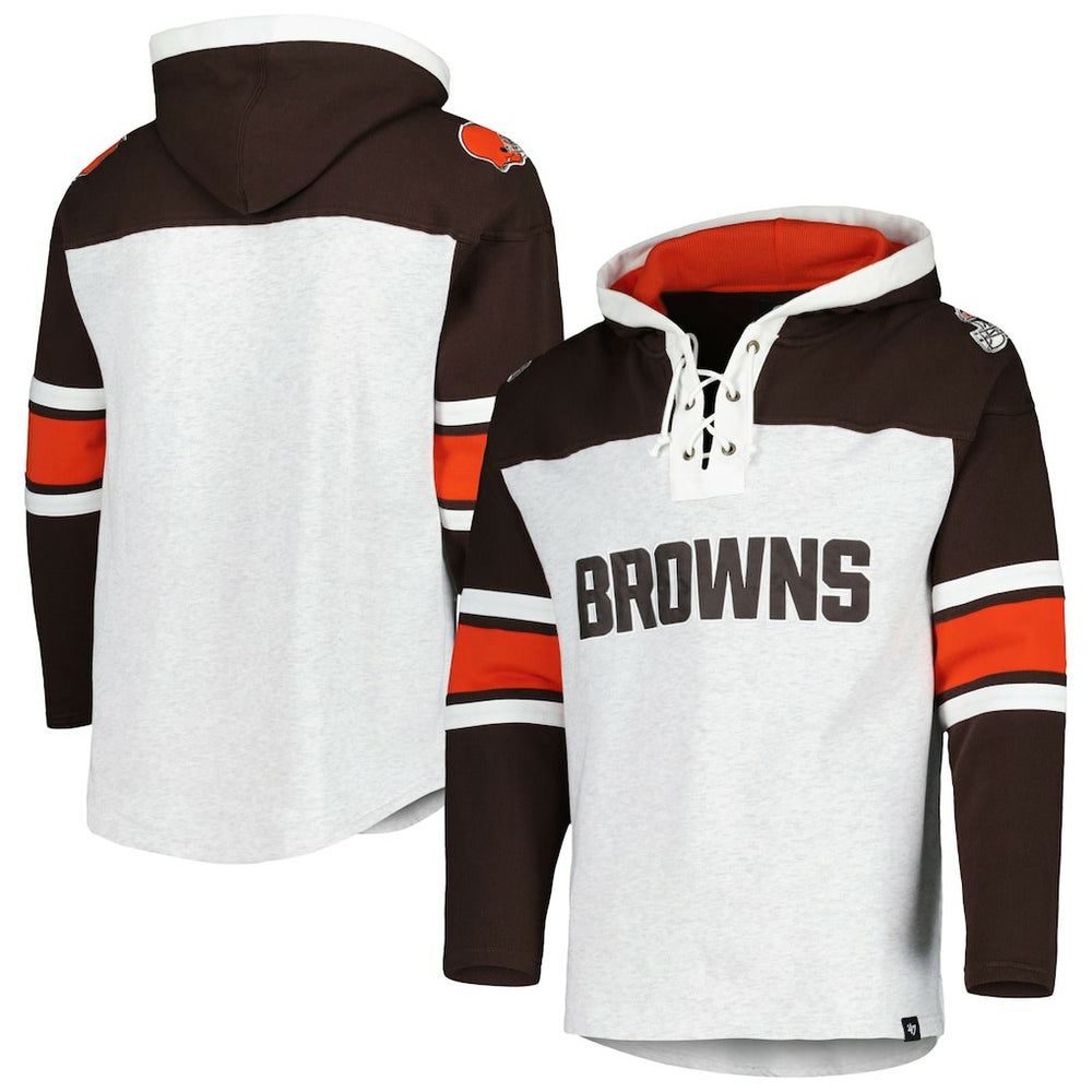 47 brand Cleveland Browns '47 Gridiron Lace-Up Pullover Hoodie Heather Gray
