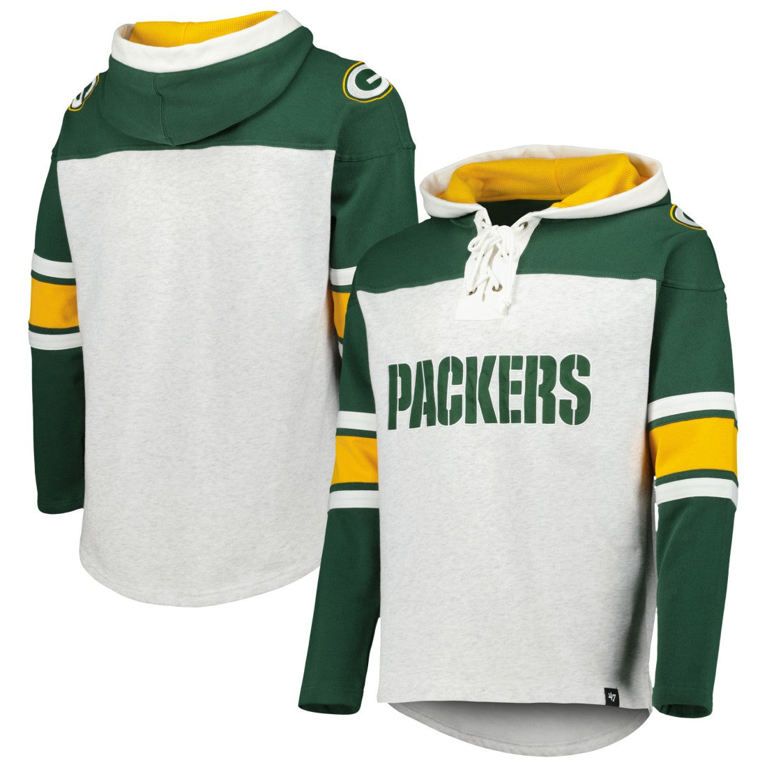 47 brand Green Bay Packers '47 Gridiron Lace-Up Pullover Hoodie Heather Gray