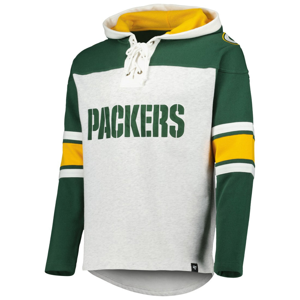 47 brand Green Bay Packers '47 Gridiron Lace-Up Pullover Hoodie Heather Gray