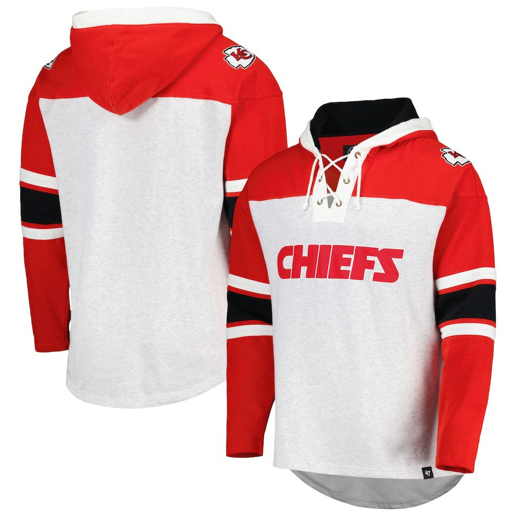 47 brand Kansas City Chiefs '47 Gridiron Lace-Up Pullover Hoodie Heather Gray