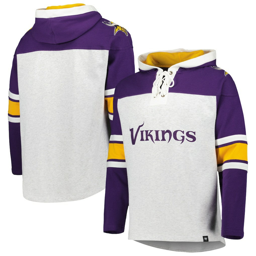 47 brand Minnesota Vikings '47 Gridiron Lace-Up Pullover Hoodie Heather Gray