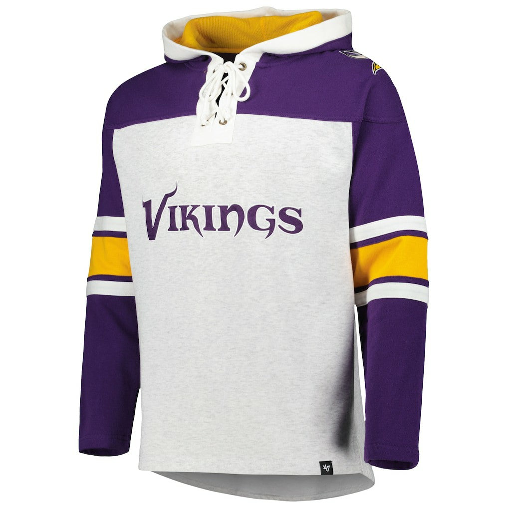 47 brand Minnesota Vikings '47 Gridiron Lace-Up Pullover Hoodie Heather Gray