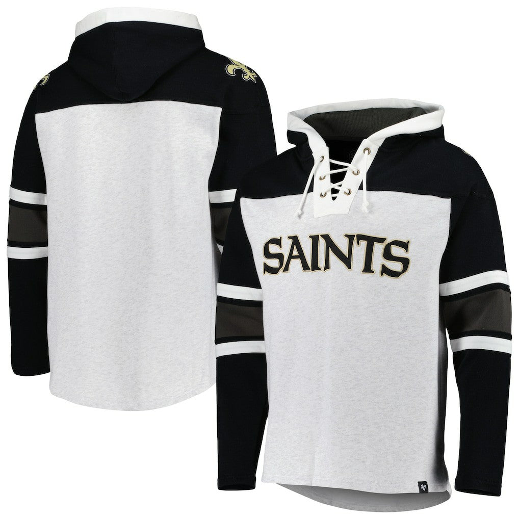 47 brand New Orleans Saints '47 Gridiron Lace-Up Pullover Hoodie Heather Gray