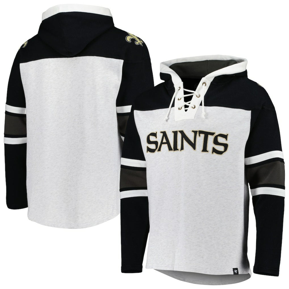 47 brand New Orleans Saints '47 Gridiron Lace-Up Pullover Hoodie Heather Gray