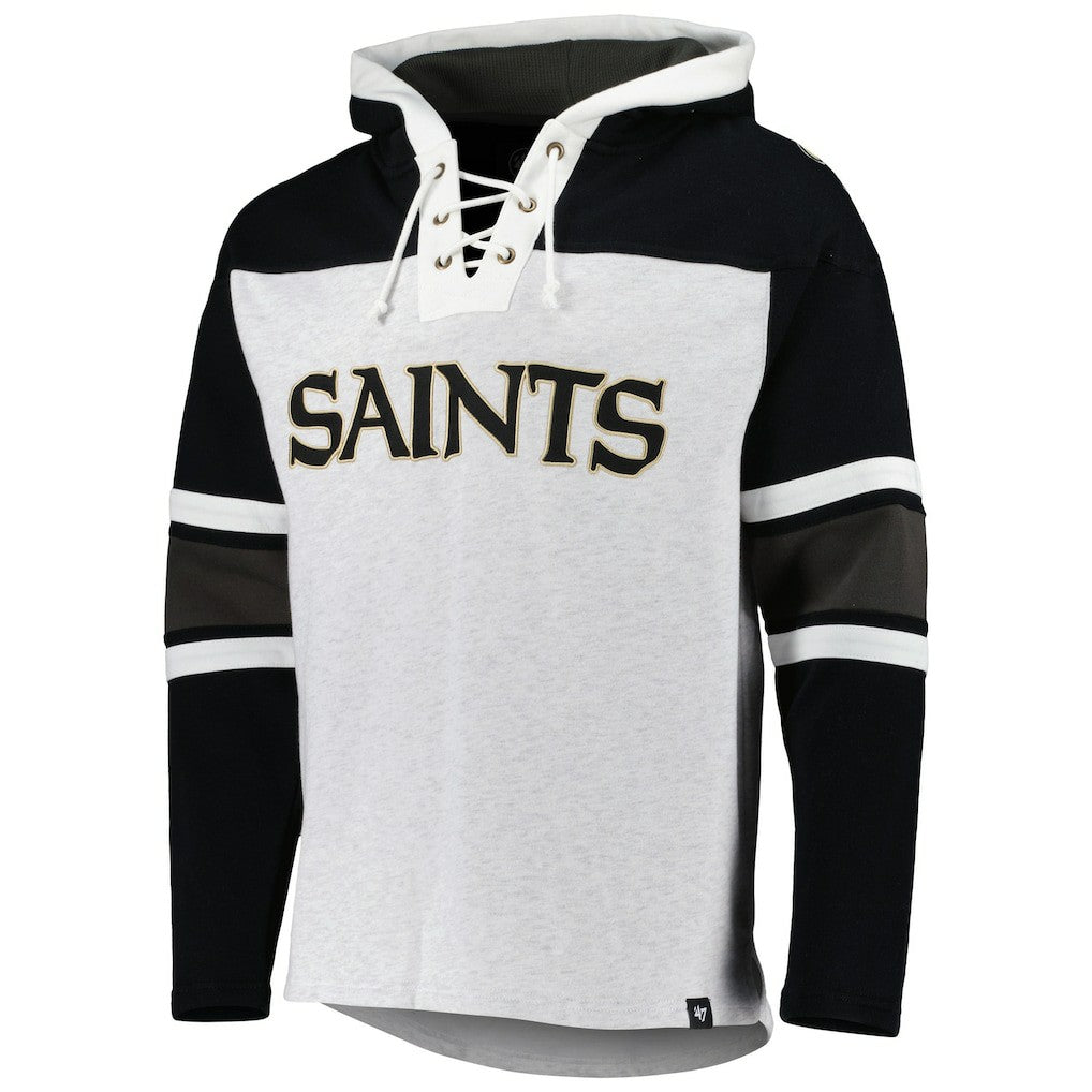 47 brand New Orleans Saints '47 Gridiron Lace-Up Pullover Hoodie Heather Gray