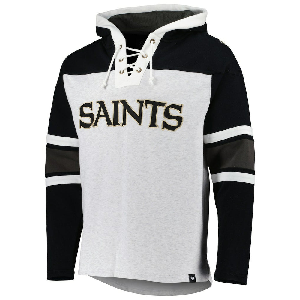 47 brand New Orleans Saints '47 Gridiron Lace-Up Pullover Hoodie Heather Gray