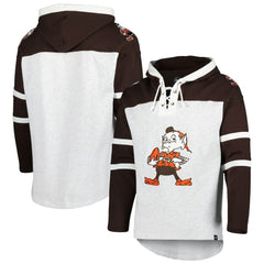 47 brand Cleveland Browns '47 Brownie The Elf Historic Logo Gridiron Lace-Up Pullover Hoodie Heather Gray